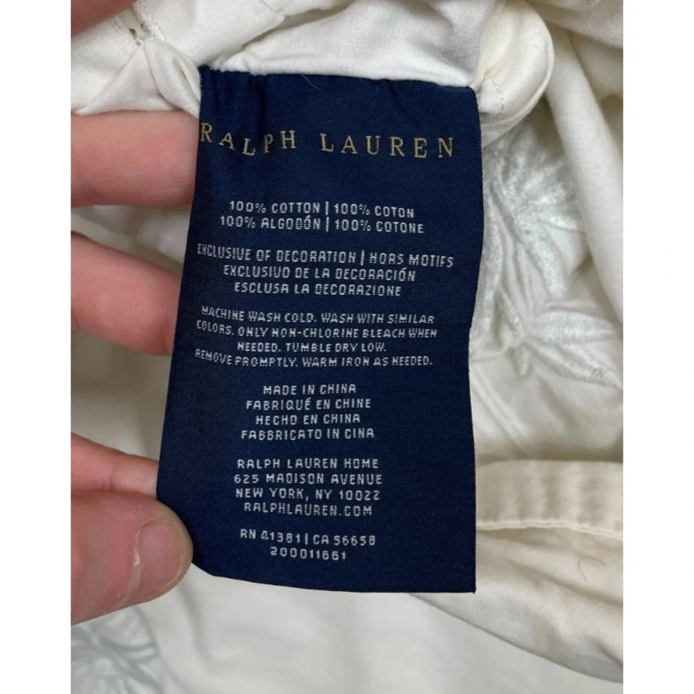 3 Ralph Lauren Hillsboro Standard Shams Cream Ivory Embroidered